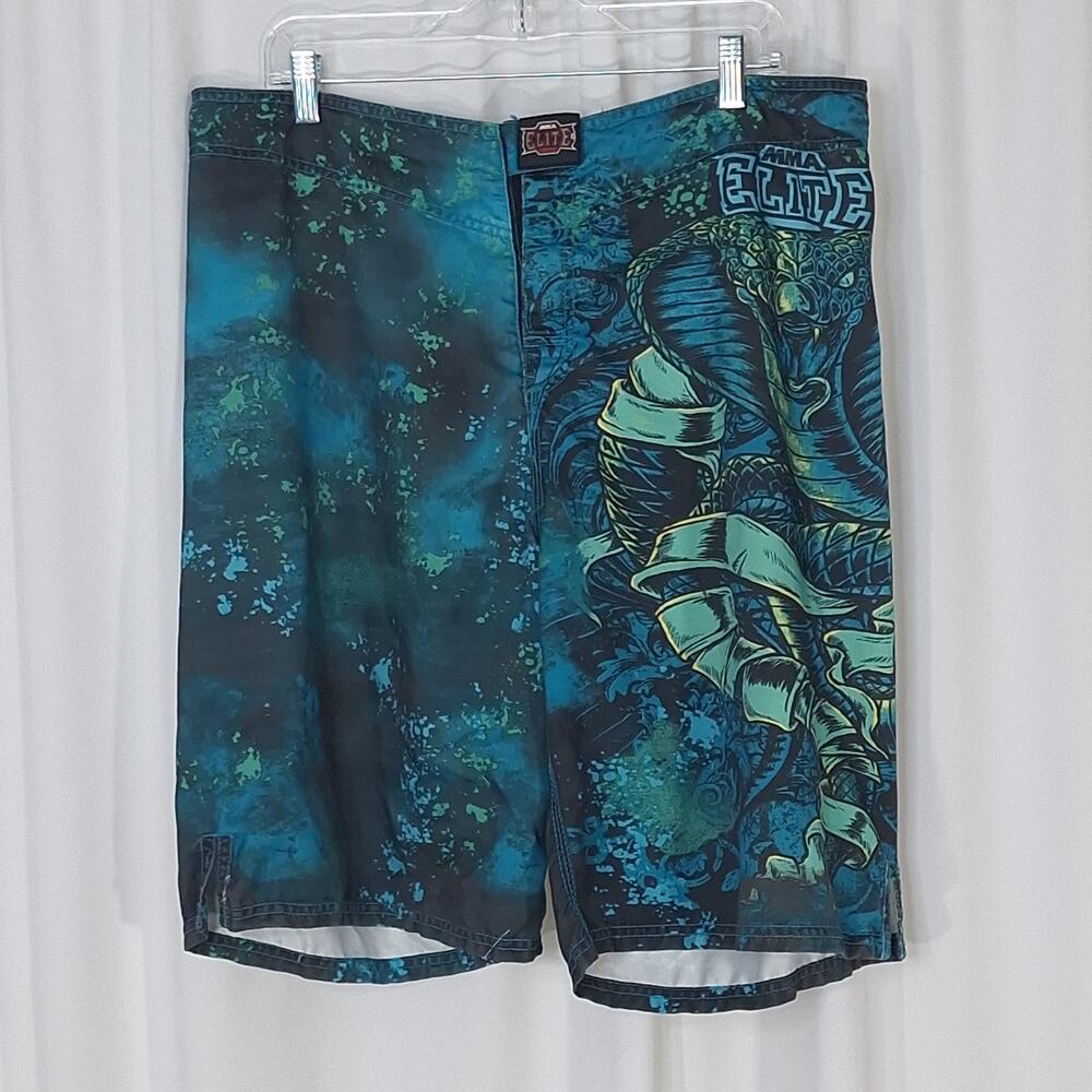 MMA Elite Board Shorts Men's Large Turquoise Black Gray Swim Trunks Surf Beach